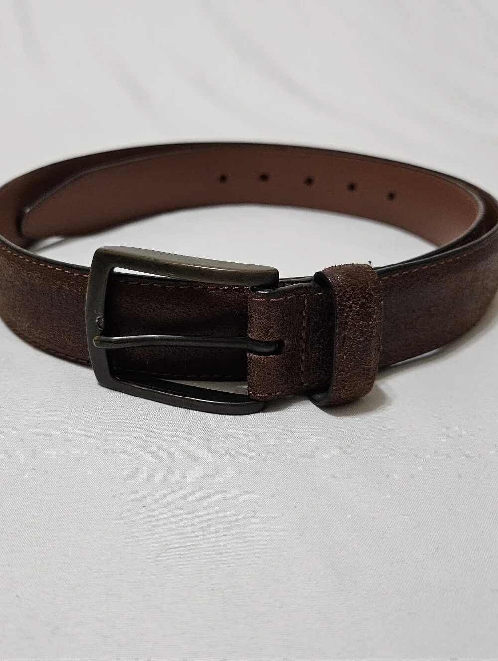 Johnston & Murphy Distressed Leather Belt Men Sz 36 Brown Brass Buckle Academia